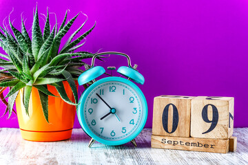 Wooden calendar with the date September 9.Monthly calendar for planning and management concept with...