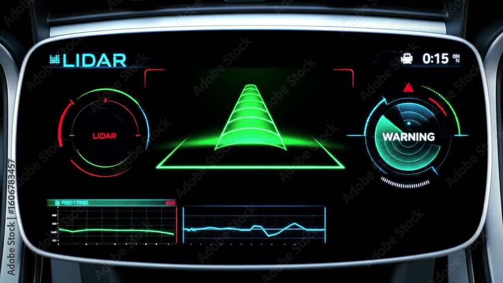 Poster lidar dashboard warning display technology car navigation futuristic interface digital sensor system