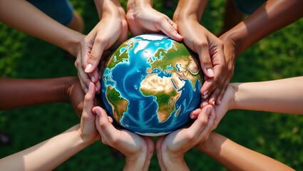 Diverse Hands Protecting Earth Together for Global Unity