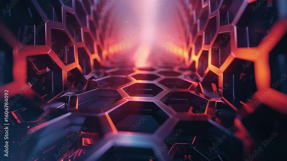 Poster abstract image of hexagonal patterns in a dimly lit room, ideal for representing complexity or myste