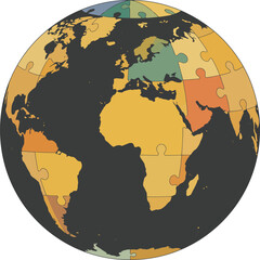 Global Connection Puzzle Concept: Colorful World Map as Interlocking Jigsaw Pieces - International Teamwork & Solutions Vector.