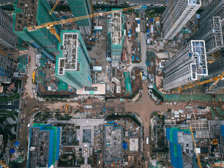 Aerial view of construction site of modern office buildings in Chengdu city, China