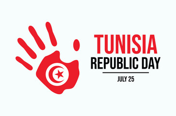 Tunisia Republic Day poster vector illustration. Flag of Tunisia hand print icon vector. Tunisian Flag handprint symbol. Template for background, banner, card. July 25 every year. Important day
