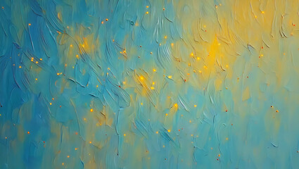 Textured blue and yellow abstract with glowing specks gold