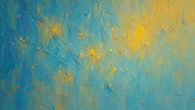 Textured blue and yellow abstract with glowing specks gold