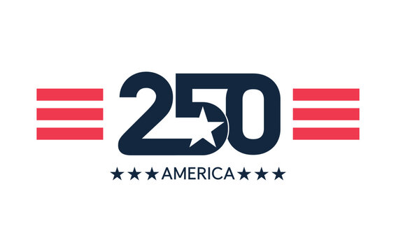 America 250 Background for Celebrating Independence Day of the USA. The logo uses the numbers 250 with an integrated star and arrow, symbolizing forward movement and the future.