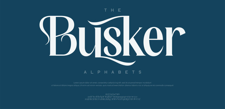 Busker alphabet display font vector. Feminine minimalist typography style illustration