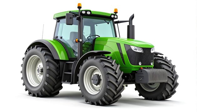 Green tractor, front view, studio shot