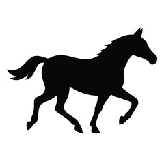 Silhouette of a horse in motion against a white background