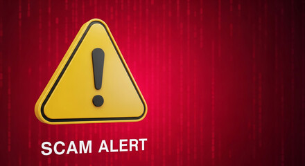 Yellow triangular warning sign with exclamation mark on red background, signifying alert, caution, and risk, ideal for security or safety themes
