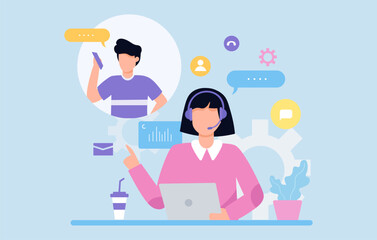 Young Woman Providing Customer Service Support Through Digital Communication Tools in a Modern Office Environment