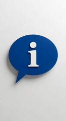 Blue speech bubble with white information icon, minimalist design, represents communication, support, or help, suitable for website or app interface