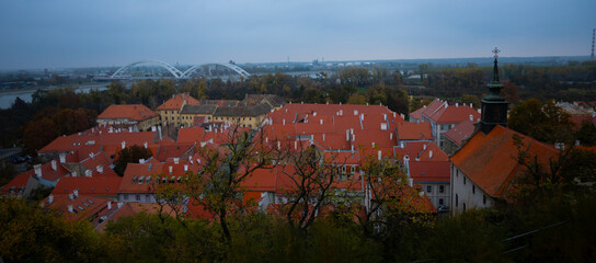 Red terracotta rooftops in the Petrovaradin district of Novi Sad, Serbia, seen from Petrovaradin...