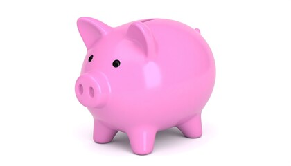Pink piggy bank against white background