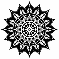 Vedic Mandala vector clean black silhouette design white background