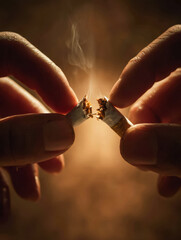 Hands breaking a cigarette in half, symbolizing quitting smoking