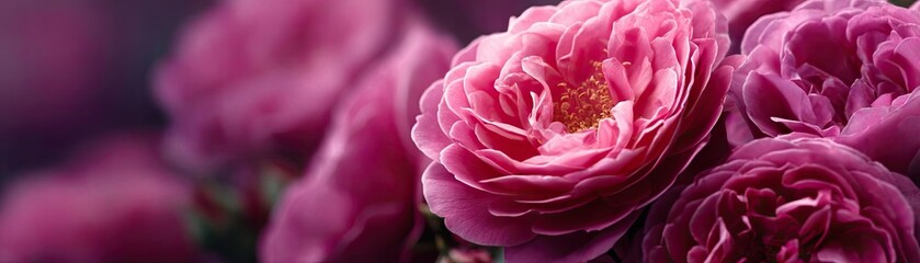 Fototapeta premium Rugosa rose echo in floral tempo concept. Vibrant pink roses captured in a beautiful floral arrangement.