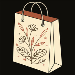 Kraft paper bag with simple botanical floral illustration and minimalist packaging design