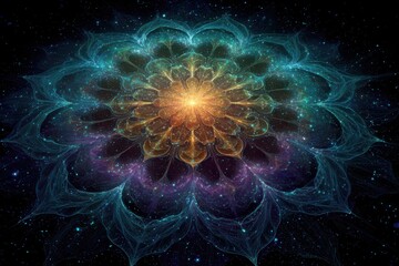 Obraz premium A vibrant flower standing out against a backdrop of numerous stars, creating a magical and futuristic atmosphere.