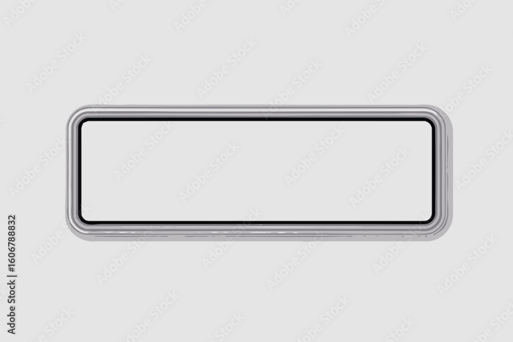 Poster a rectangular shape with rounded corners and a silver border on a plain light gray background view