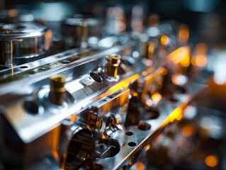 Close-up of a precision engine component with warm lighting effects