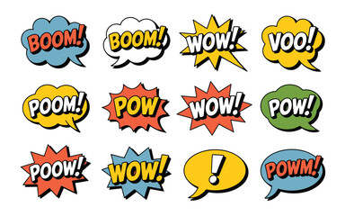 Obraz premium Comic Book Sound Effects in Various Colors and Shapes