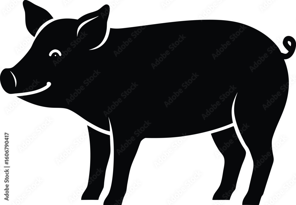 Poster clean minimal vector silhouette of a pig isolated on transparent background