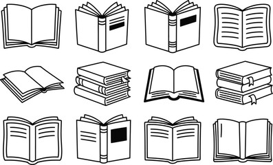 Black and White Book Illustrations Collection Open and Closed Books