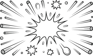Black and white comic book explosion with radiating lines and bursts