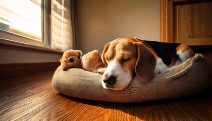 Sleeping Beagle with Toy