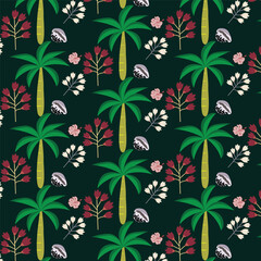 Mobile Cute seamless pattern .Tropical  pattern with flowers and palm trees on a background Colorful design for kids cloth, wallpaper, and any backgrounds. Repeating Pattern for Child.
