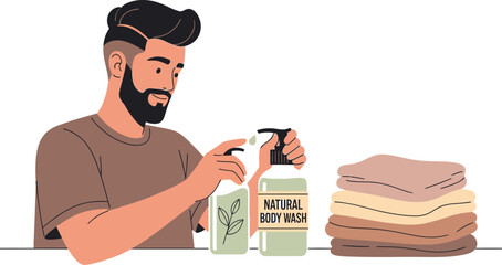 man using natural body wash isolated