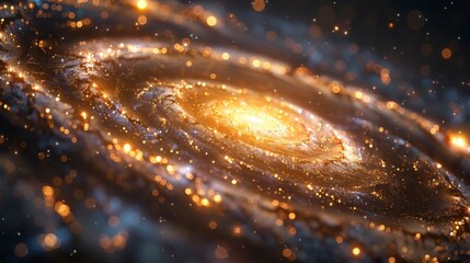 Swirling, glowing galaxy with central burst of light. Soft focus creates ethereal feel