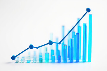 A blue line graph with circular nodes showing an upward trend over blue bar chart elements