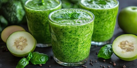 Healthy eating, lifestyle, veganism, alkaline diet, vegetarian concept. Green smoothie from organic ingredients, vegetables