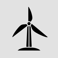 Black silhouette of a wind turbine on a white background energy power