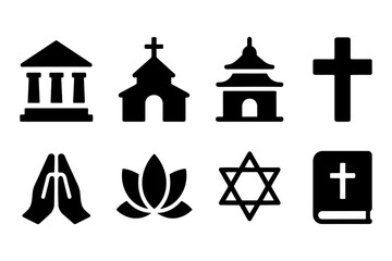 Obraz premium Set of eight religious symbols: simple icon designs for diverse faiths