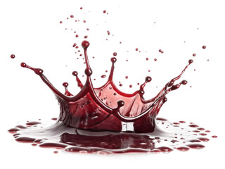 A vivid close up of a red liquid splash resembling a crown against a black background studio shot