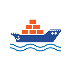 Obraz premium Blue cargo ship with orange containers sailing on wavy blue water