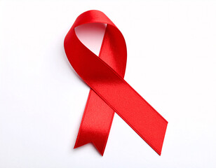 Red AIDS awareness ribbon on white background representing hope support and health awareness