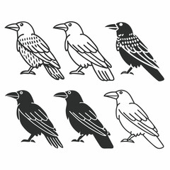 Crow & Raven Vector Pack &ndash; Stylized Bird Silhouettes with Patterned and Shaded Variants