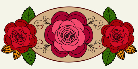 Bouquet of red roses with leaves floral vector illustration for vintage nature design