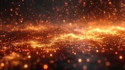 Obraz premium Ethereal glow. Golden specks and wisps create a dreamy, shimmering landscape against a dark, undefined backdrop