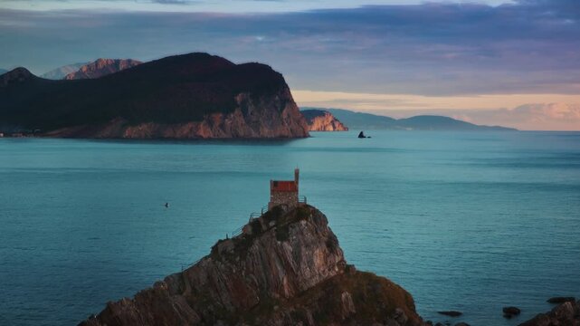 Small St. Nedjelja Church on rocky Islet near Petrovac city in Montenegro