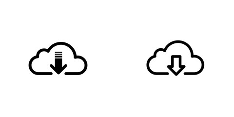 Offline sync icon featuring a cloud with a downward arrow in minimal style on transparent background