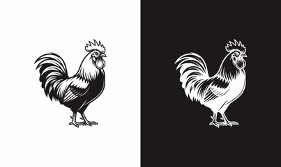 Premium Black and White Rooster Icon Vector - Minimalist Farm Animal Logo Design