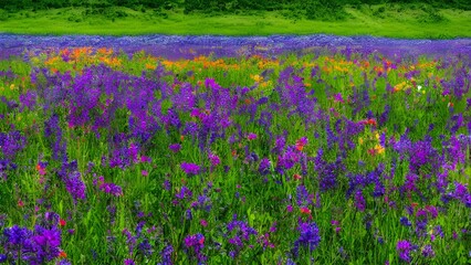 A stunning summer lavender field in Provence with purple flowers blooming against a blue sky