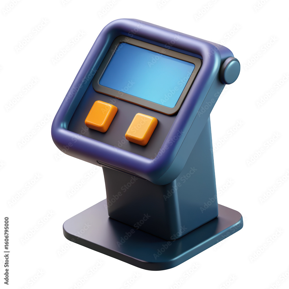 Poster 3d render of a modern futuristic kiosk with display screen and buttons on a background