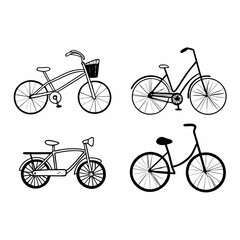 Obraz premium Minimalist Bicycle Vector Set – Diverse Bike Silhouettes in Black & White