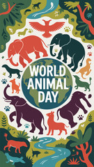 World Animal Day, vector illustration, wildlife, animal silhouettes,